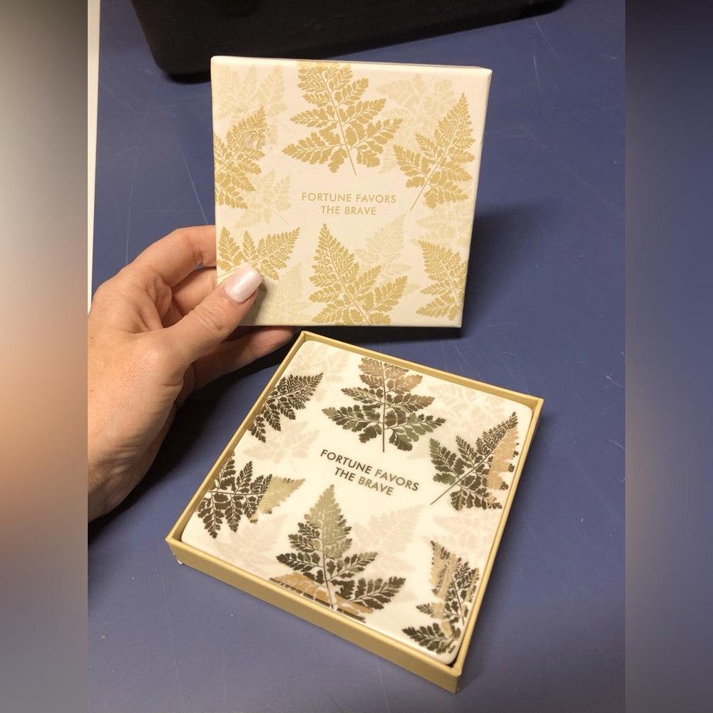 Fringe Decorative Tray-Fortune Favors The Brave with leaves with original box